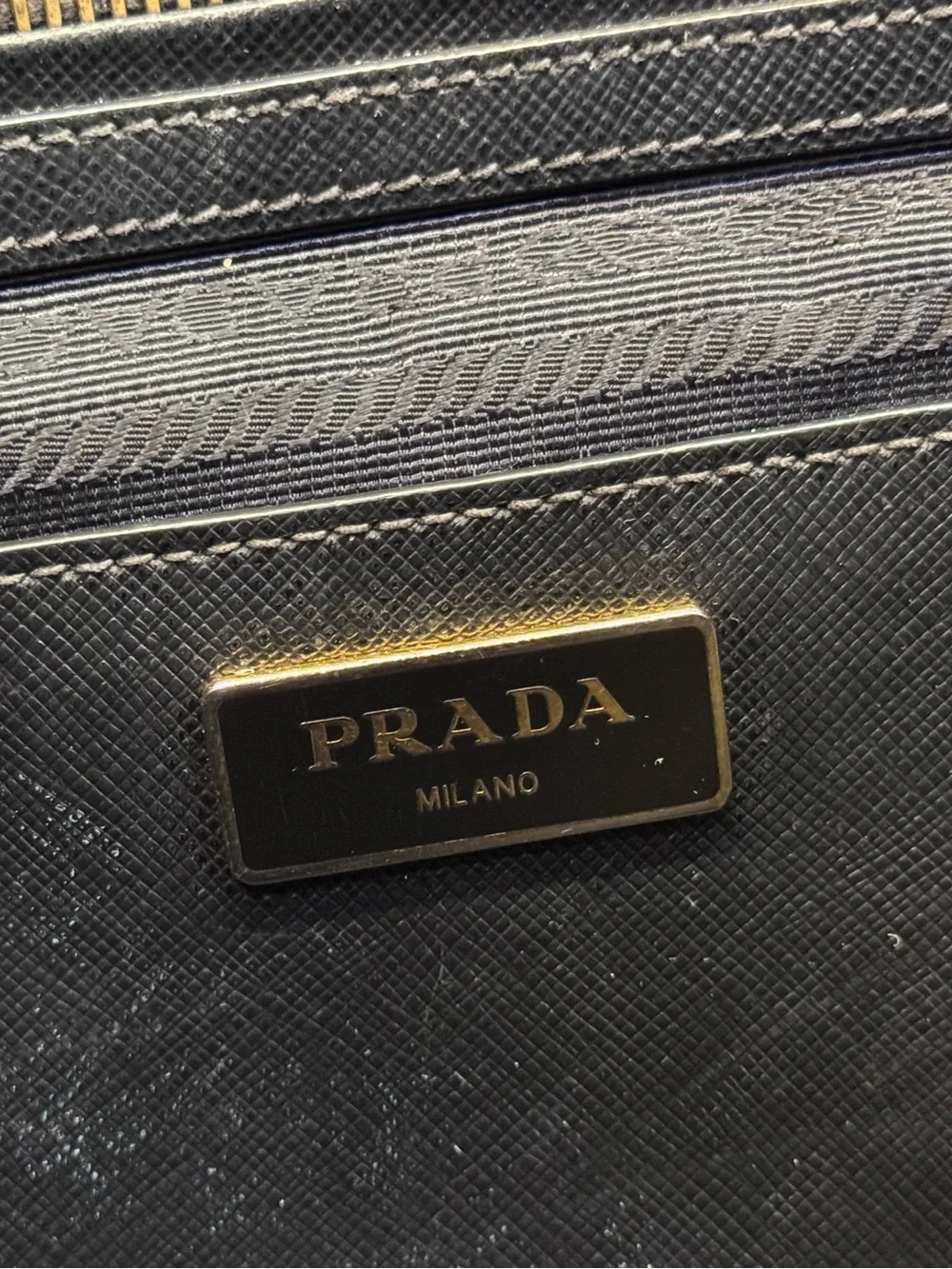 Authentic Prada Black Saffiano Leather Galleria Crossbody Bag with Gold Hardware